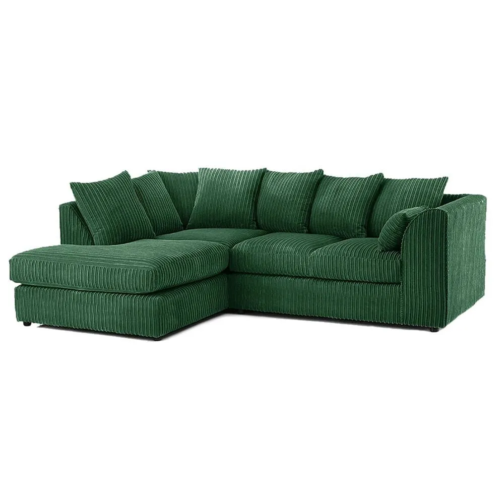 Bliss Furniture Left Hand L Shape Scatter Back Corner Sofa in Green Jumbo Cord Fabric