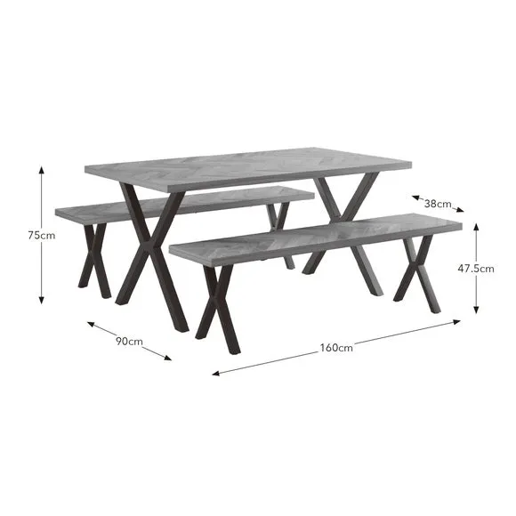 Ezra II 6 Seater Rectangular Dining Table with 2 Benches 6