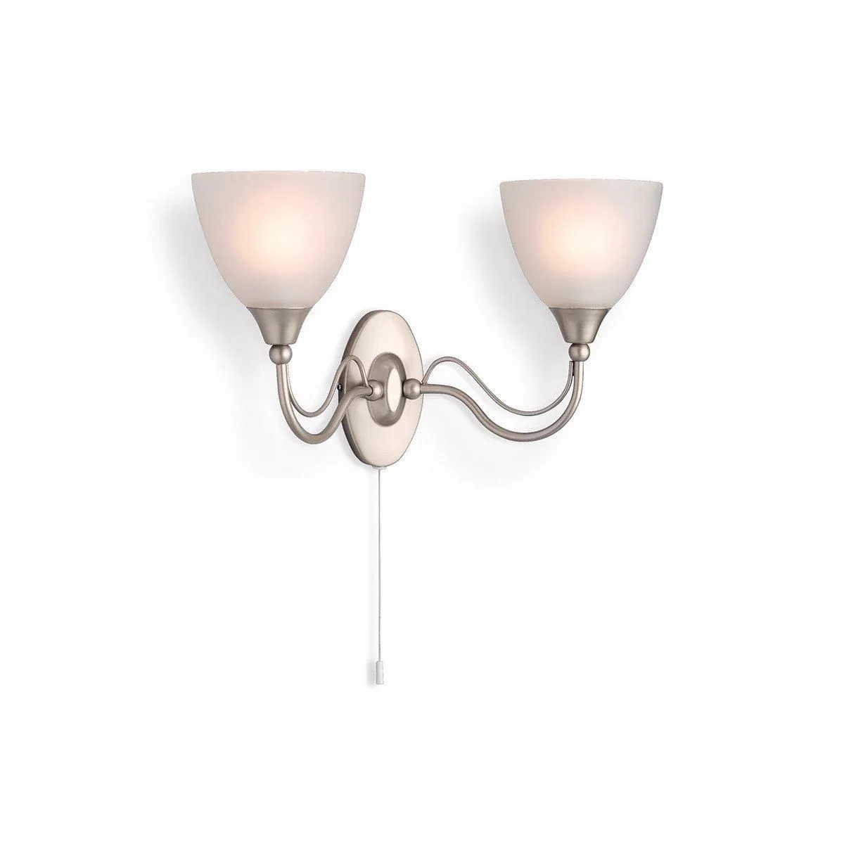 Netlighting Santana Switched 2 Light Indoor Wall Light Satin Steel Opal Glass E14 in Grey