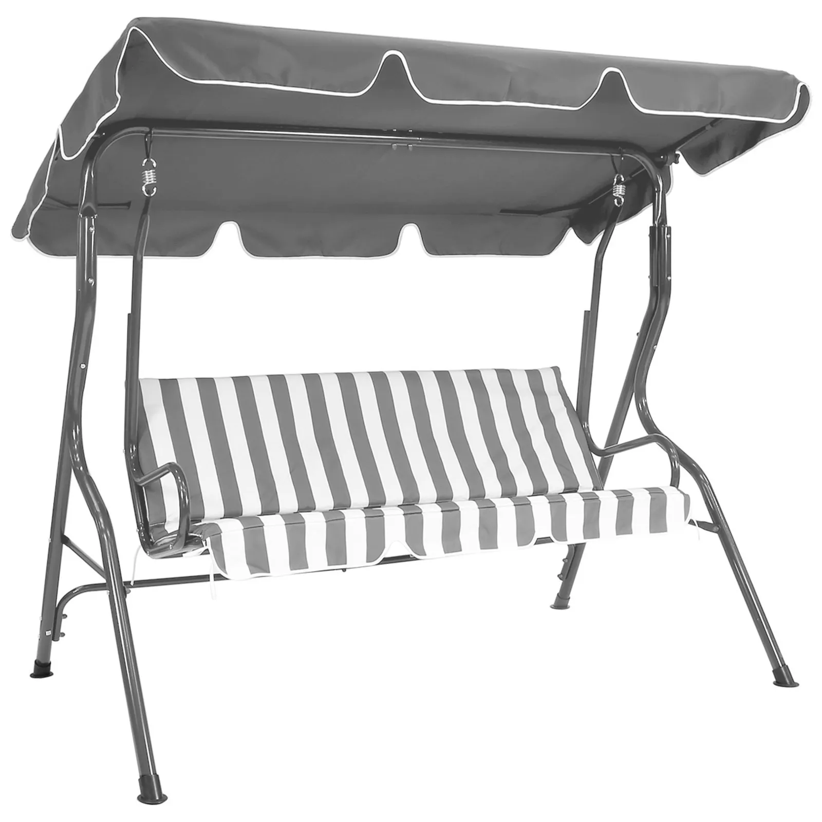 Striped 2 Seater Grey Garden Swing Bench