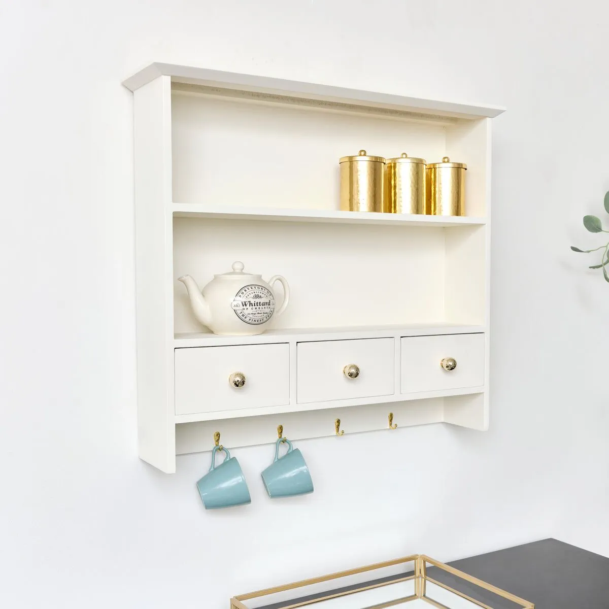 Melody Maison Large Ivory Wall Shelf Unit With Drawer Storage & Hooks 3