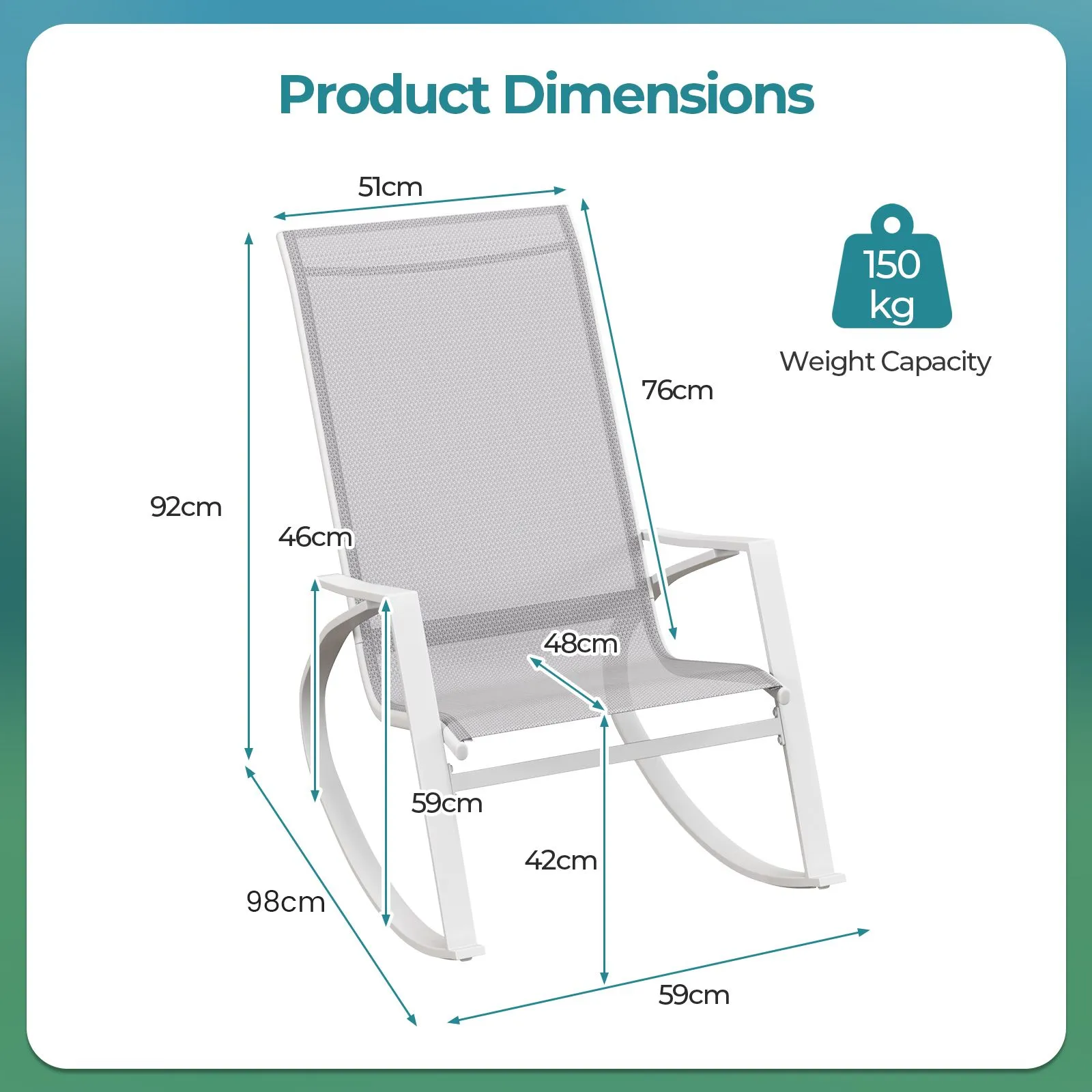 Costway 2 Pieces Patio Rocking Chairs Outdoor Sling Fabric Rockers with Backrest in Grey 2