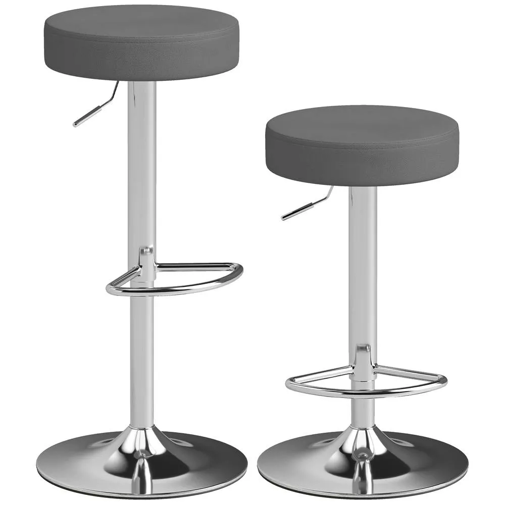 HOMCOM Bar Stools Set of 2, Height Adjustable Breakfast Bar Chairs in Grey 2