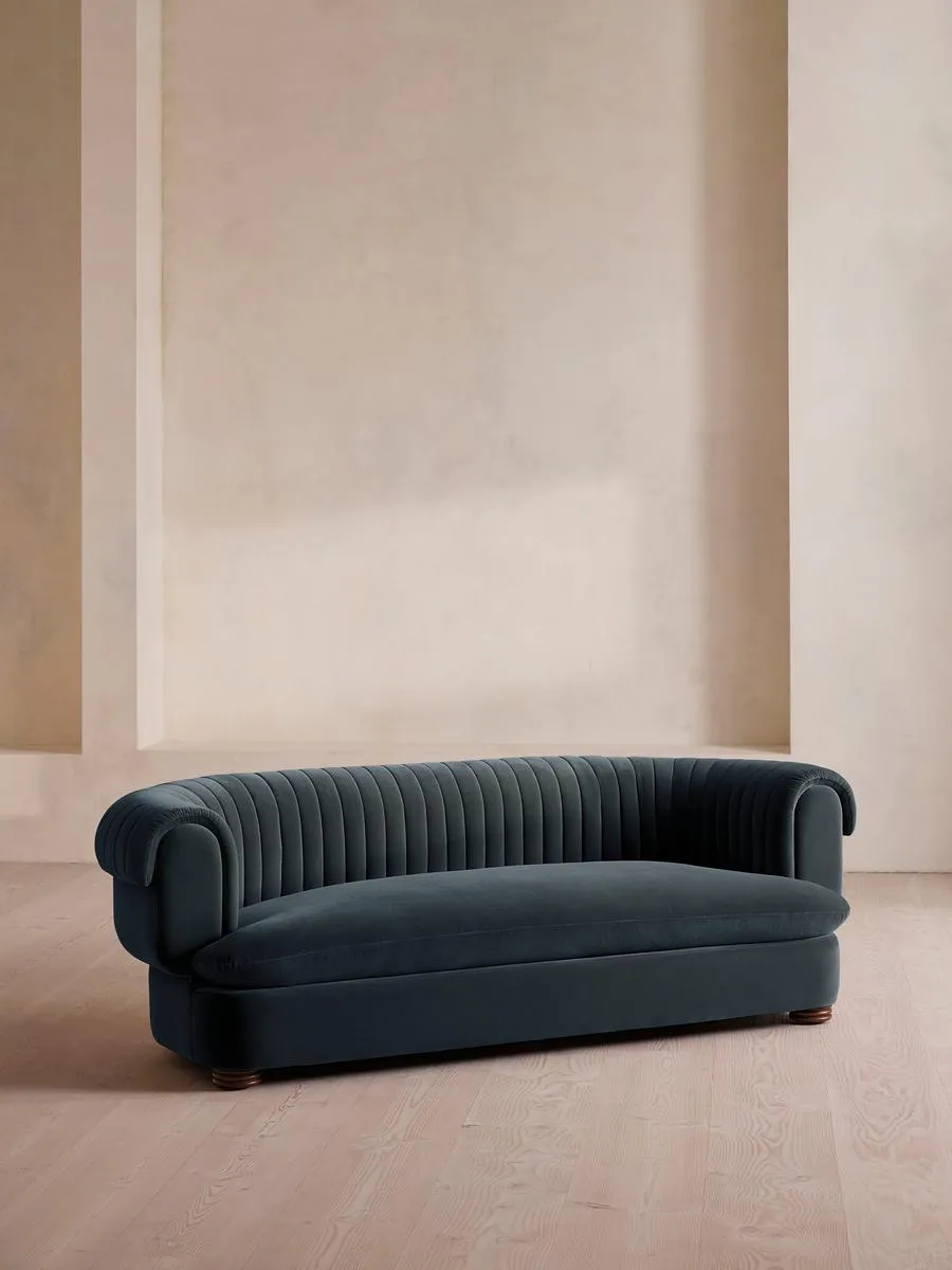 Rava Three Seater Sofa, Velvet, Grey Blue