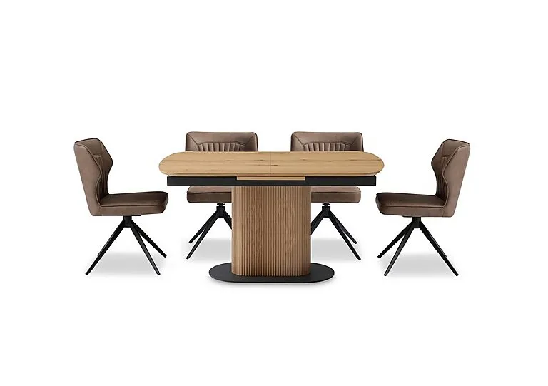 Jayden Pop Up Extending Dining Table and 4 Faux Leather Swivel Chairs - 140-cm - Light Brown