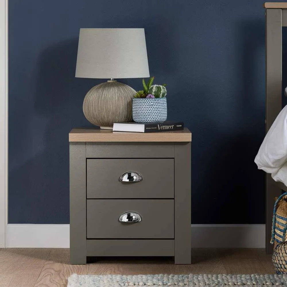 Birlea Pair of Bedside Cabinet Highgate 2 Drawer Chest Farmhouse Style Grey in Dark Grey 2