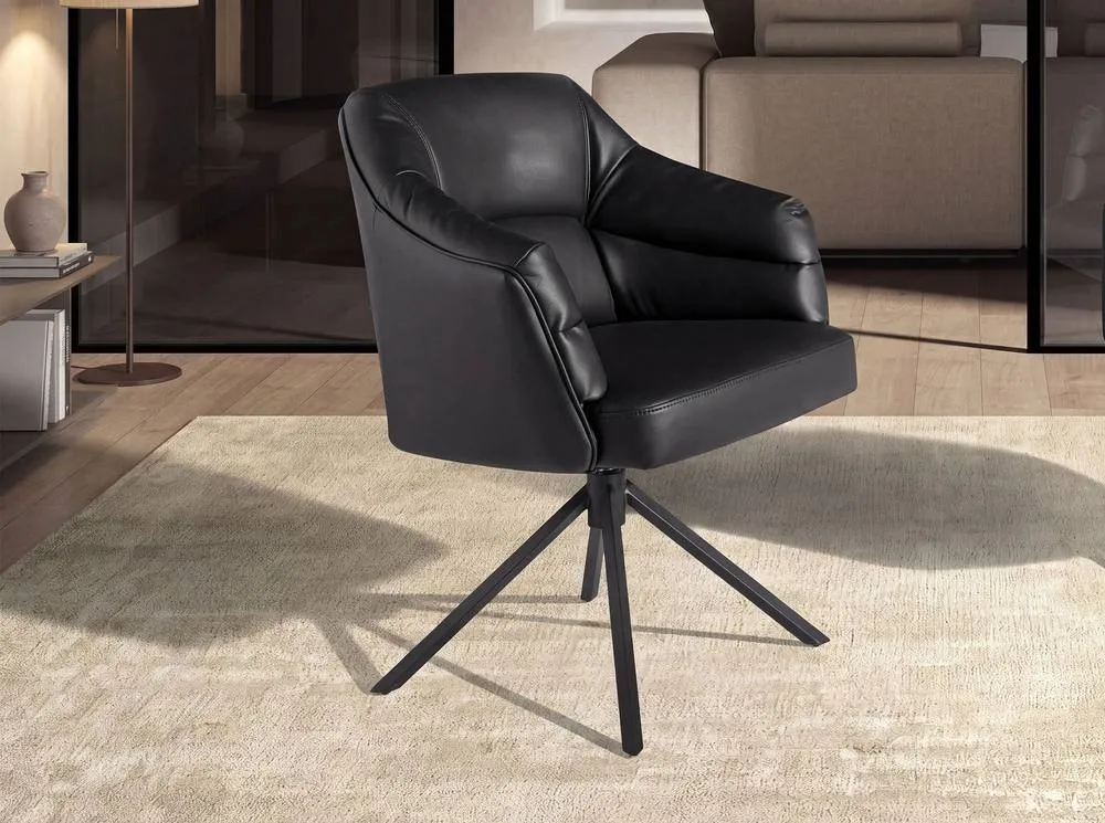 Angel Cerda Leatherette Swivel Dining Chair with Armrests in Black 3