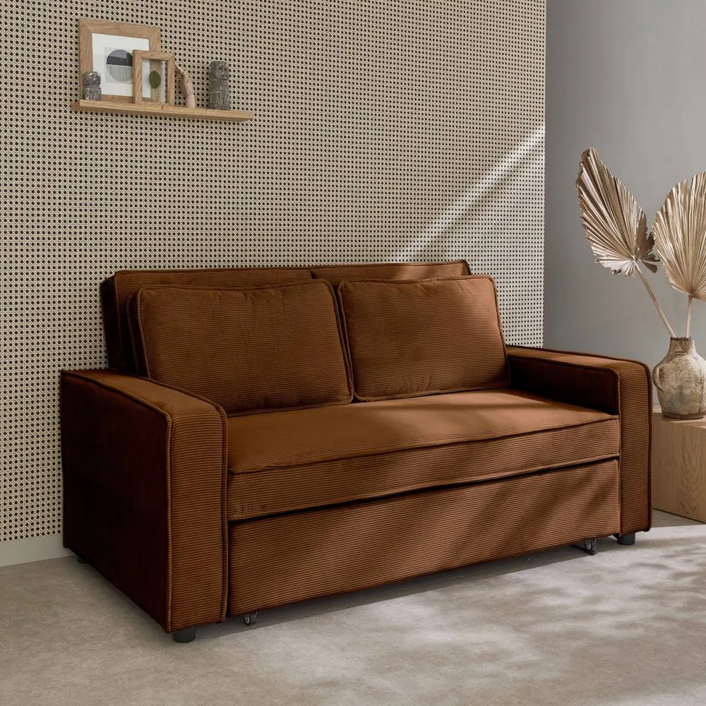sweeek 2-seater Corduroy Sofa Bed in Brown 6