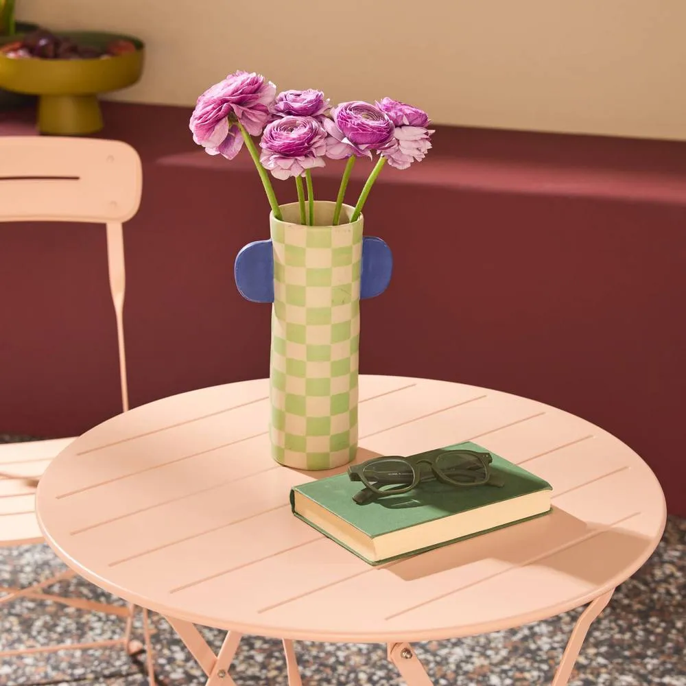 sweeek Round bistro garden table, steel, folding + 2 chairs in Pink 6