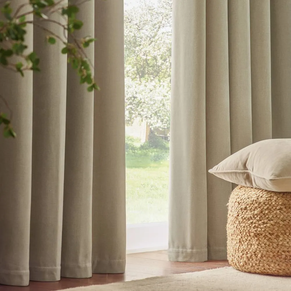 Yard Heavy Chenille Velvet Room Darkening Eyelet Curtain Pair in Off-White 4