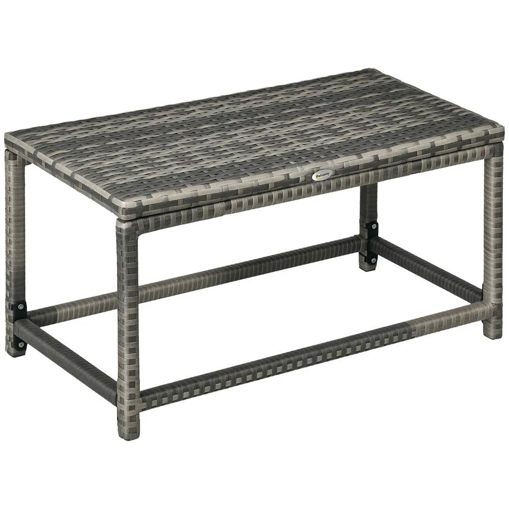 OUTSUNNY Outdoor Coffee Table w/ Plastic Board Under the Full Woven Table Top, Grey 2