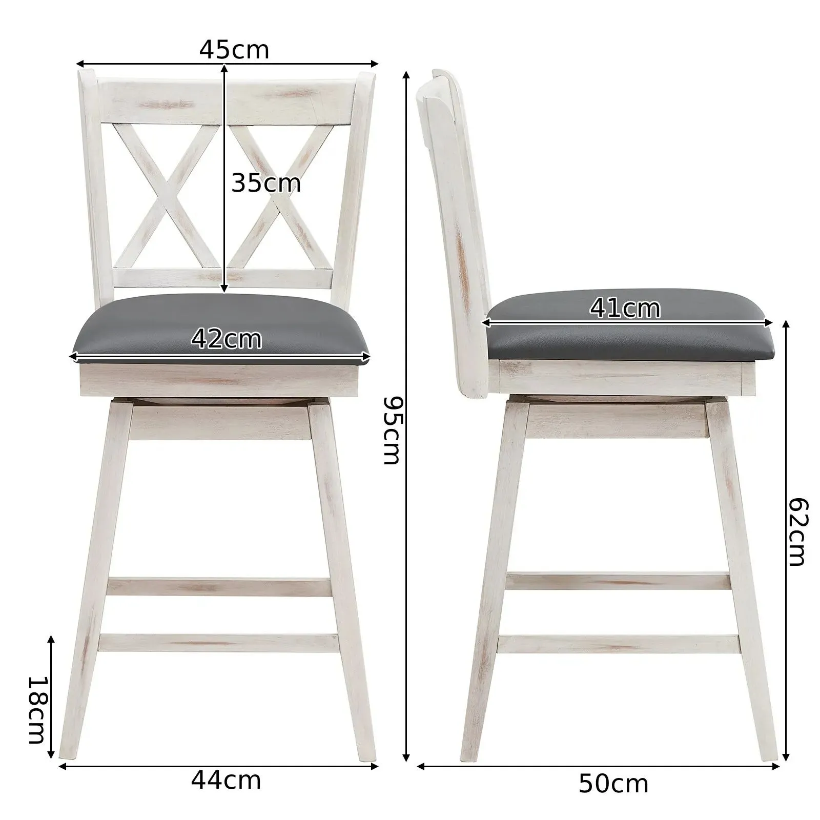 Costway Set of 2 Bar Stools Counter Height Chair Pub 360 °Swiveling Upholstered Seat 24" in White 2