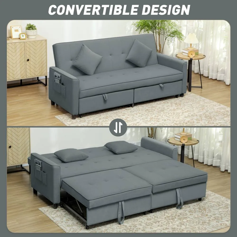 HOMCOM Reversible L-Shaped Sectional Sofa Bed with Cushions in Grey 4