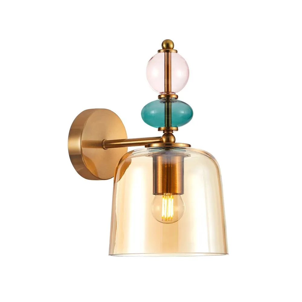 Netlighting Namos Wall Lamp Brass with Amber Shade in Gold