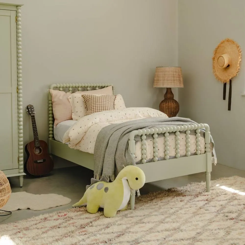 Statement Furniture Cromwell 3ft Wooden Bed Frame with Bobbin Design Head & Footboards in Light Green