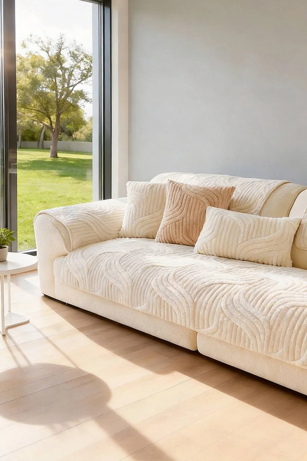 Living and Home Non-Slip Sofa Cover in Durable Polyester in Beige