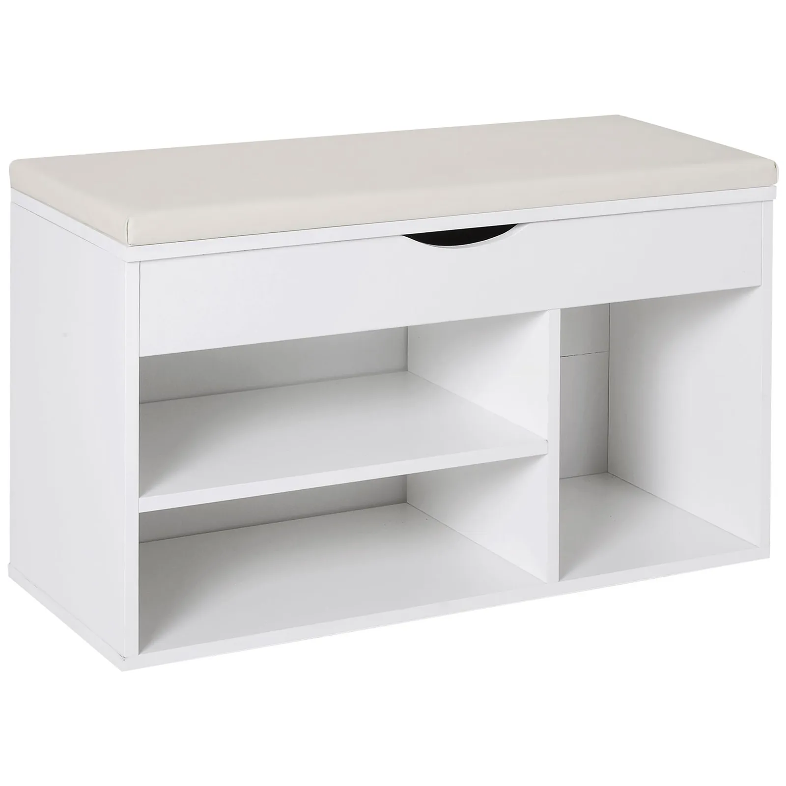 HOMCOM Wooden Shoes Cabinet Bench Hidden Storage Padded Seat in White 2