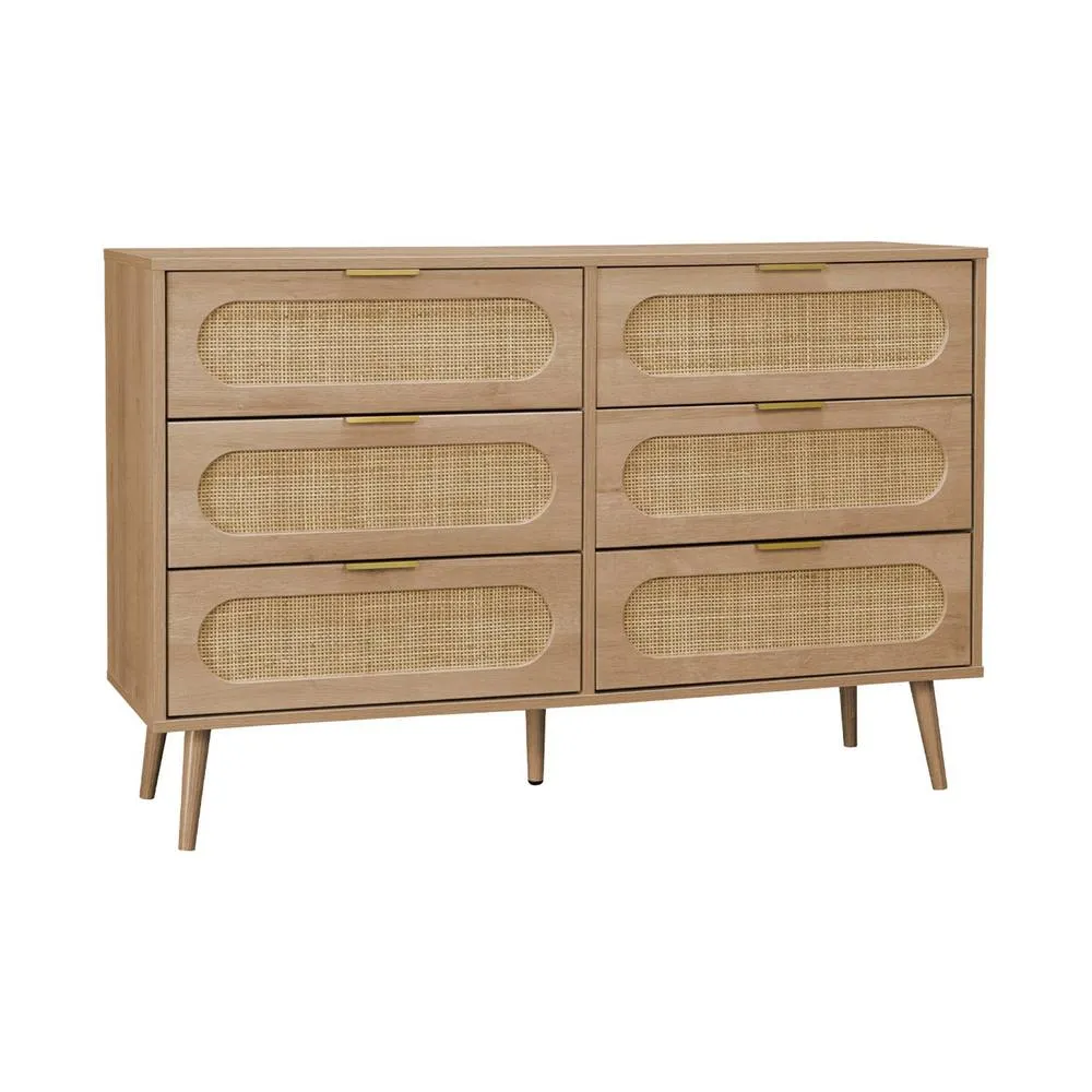 sweeek Wood & rounded cane chest of drawers, 6 drawers in Beige 2