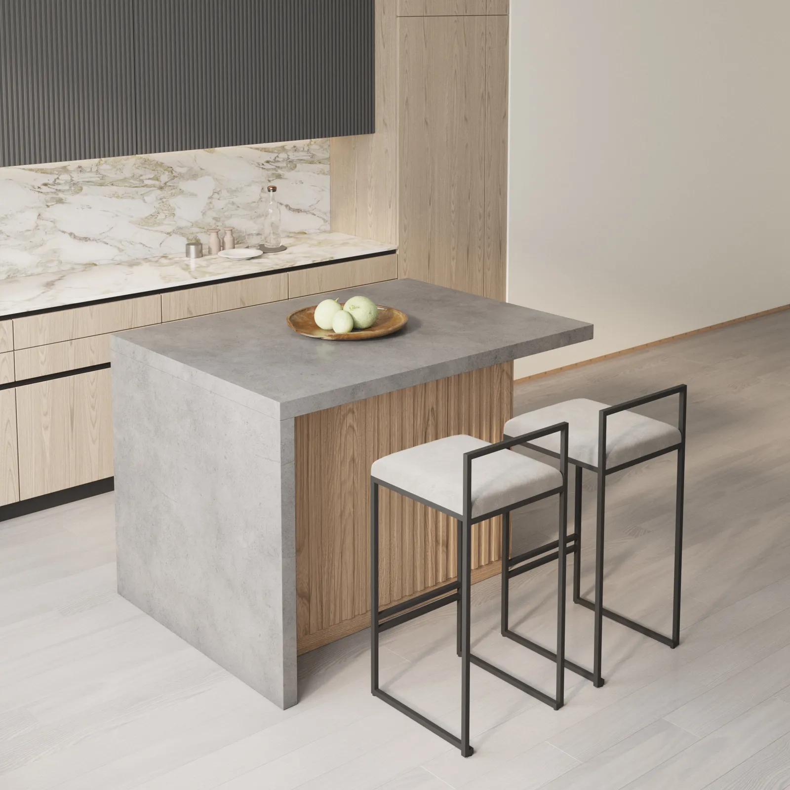 1270 mm Large Natural & G Kitchen Island with Storage Kitchen Cabinet Marble Veneered Top