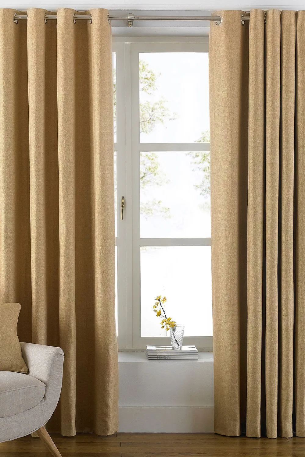 Paoletti Atlantic Twill Woven Eyelet Curtains in Yellow
