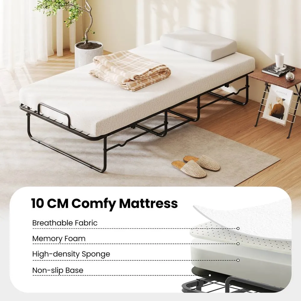 Costway Folding Bed w/ Mattress Single Size Rollaway Guest Bed w/Memory Foam in White 6