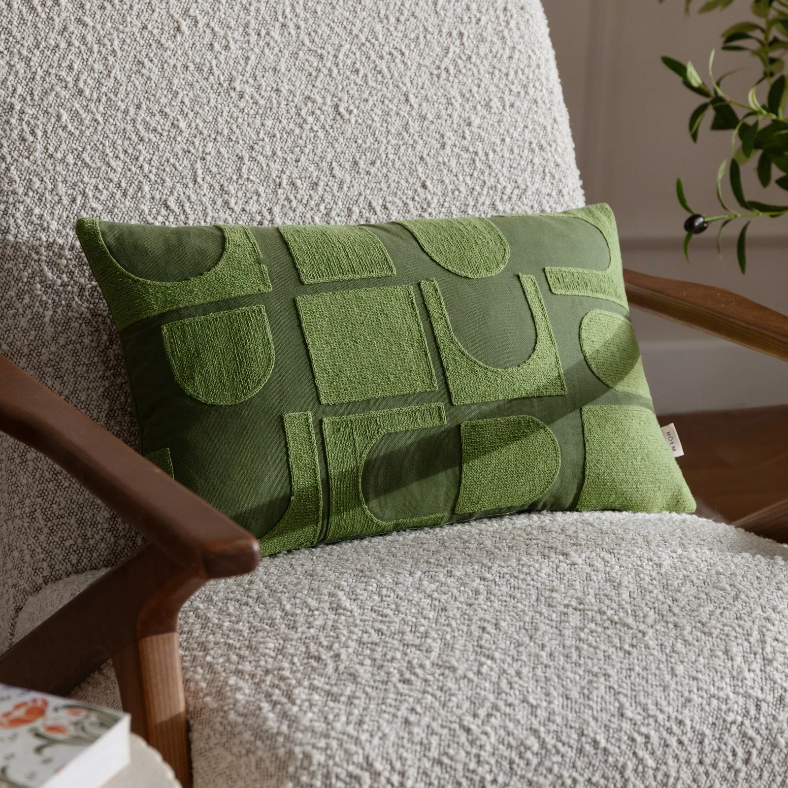 HOEM Hallam Abstract Embroidered 100% Cotton Cushion in Green
