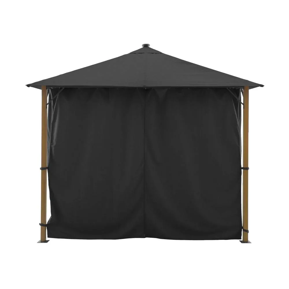 sweeek Aluminum gazebo 3x3m with wood effect, curtains, & LED in Dark Grey 6