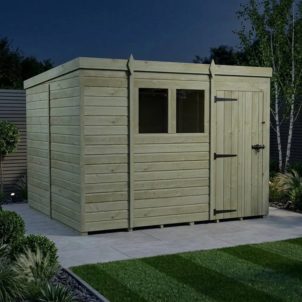 Buttercup Farm 9ft x 10ft Pent Garden Shed Single Door With Windows - Timber in Brown 3