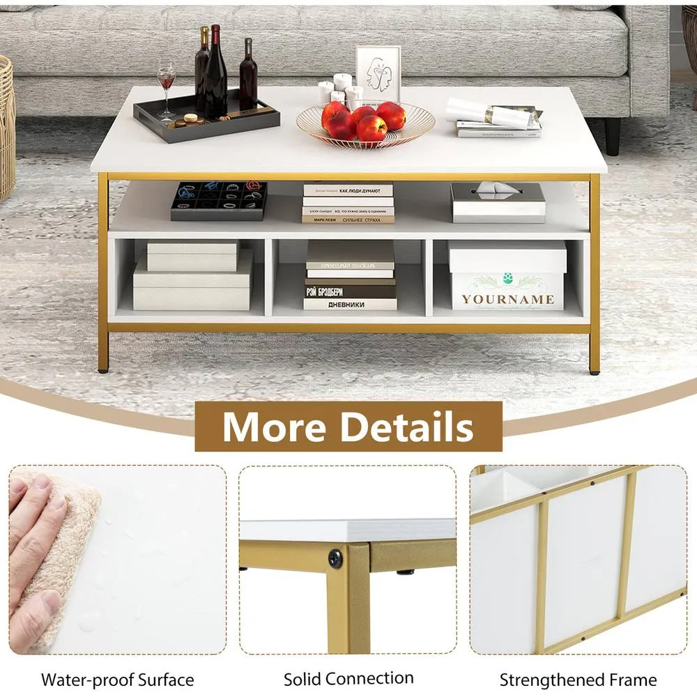 Costway Industrial 3-Tier Coffee Table Rectangular Center Table w/Shelf-White in White 5