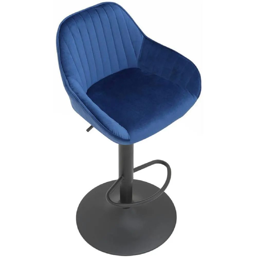 netfurniture Vulune Matt Black Bar Stool Velvet Seat in Blue 6