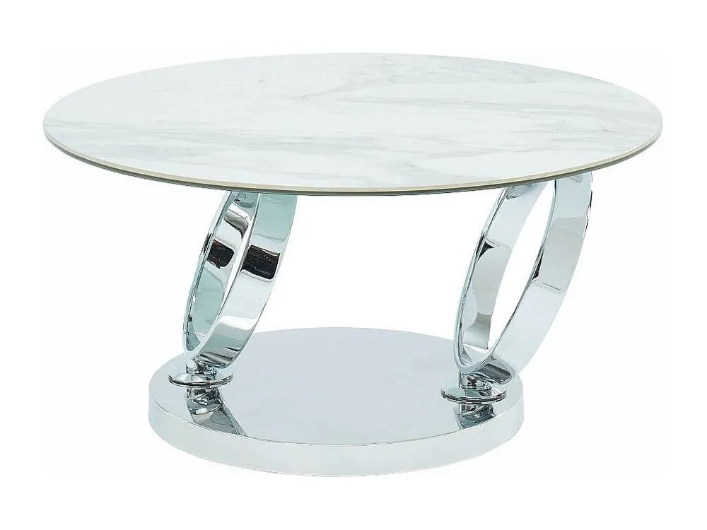 Vente-unique Coffee Table With Swivelling Trays - Ceramic & Tempered Glass - White in Clear 2