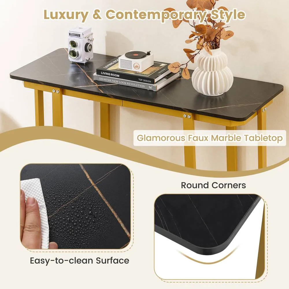 Costway Console Table Modern Faux Marble Entryway Table Black & Gold 6