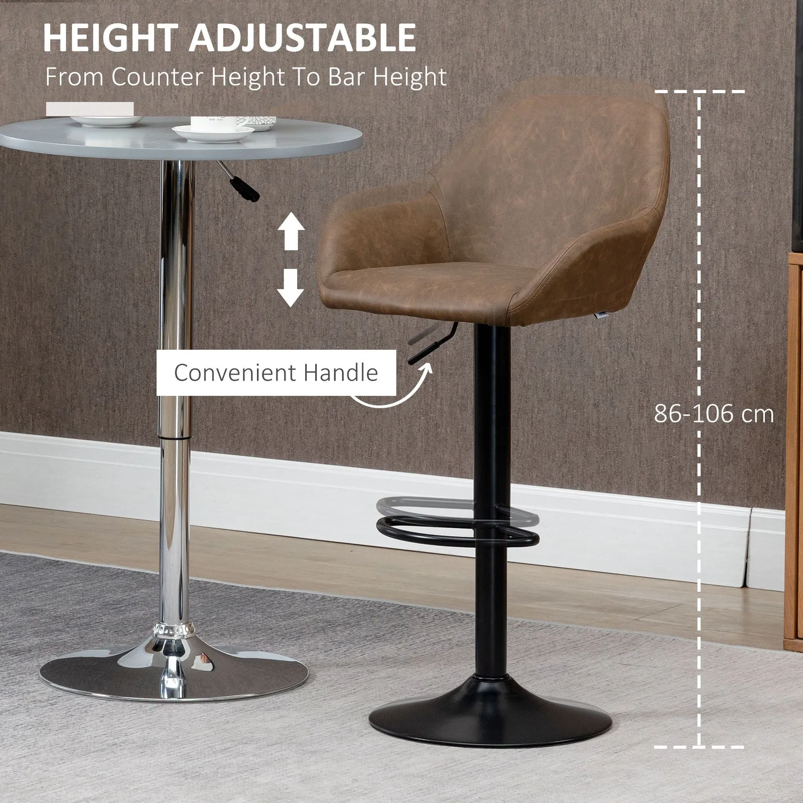 HOMCOM Bar Stools Set of 2 Swivel Barstool W/ Footrest Kitchen Dining Room in Dark Brown 6