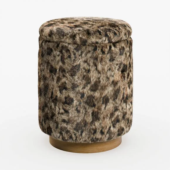 Leopard Print Faux Fur Round Storage Footstool 6