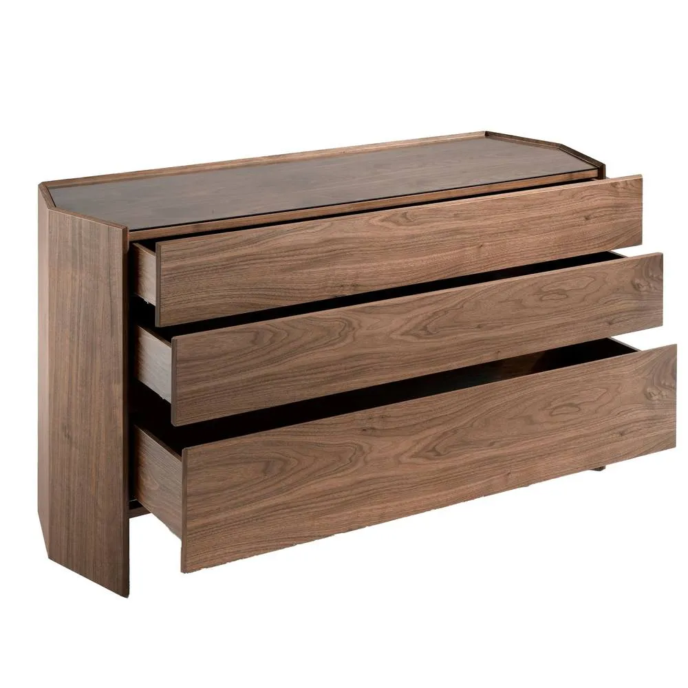 Angel Cerda Walnut Chest of Drawers with Tempered Glass Top, 3 in Brown 6