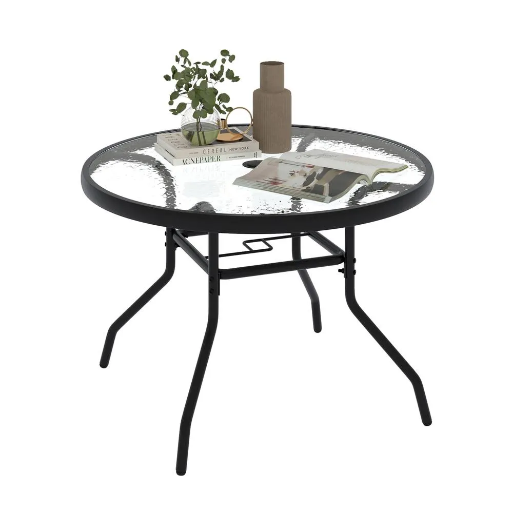 Costway Patio Side Table w/ Umbrella Hole Outdoor Round Bistro Table in Black 4