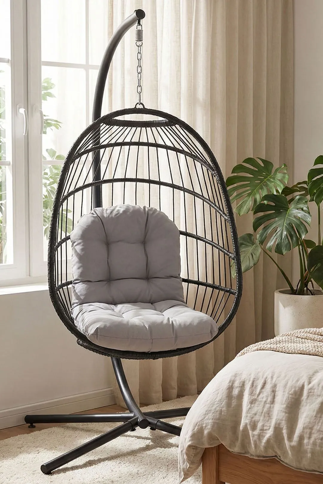 Living and Home 125cm x 53cm Outdoor Waterproof Tufted Swing Seat Cushion in Light Grey