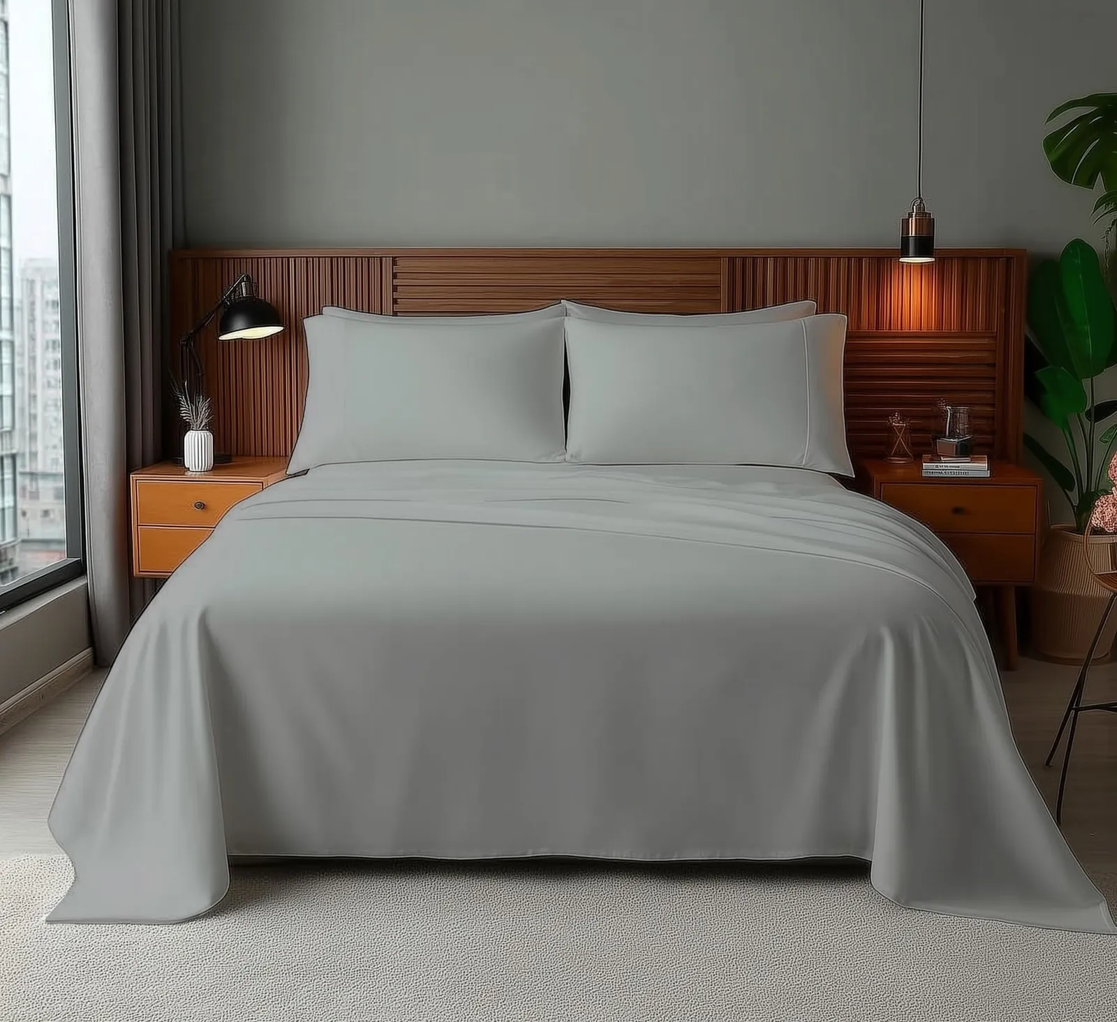 Snug City Microfibre Soft Touch Flat Sheet Plain Dyed Bed Linen in Silver