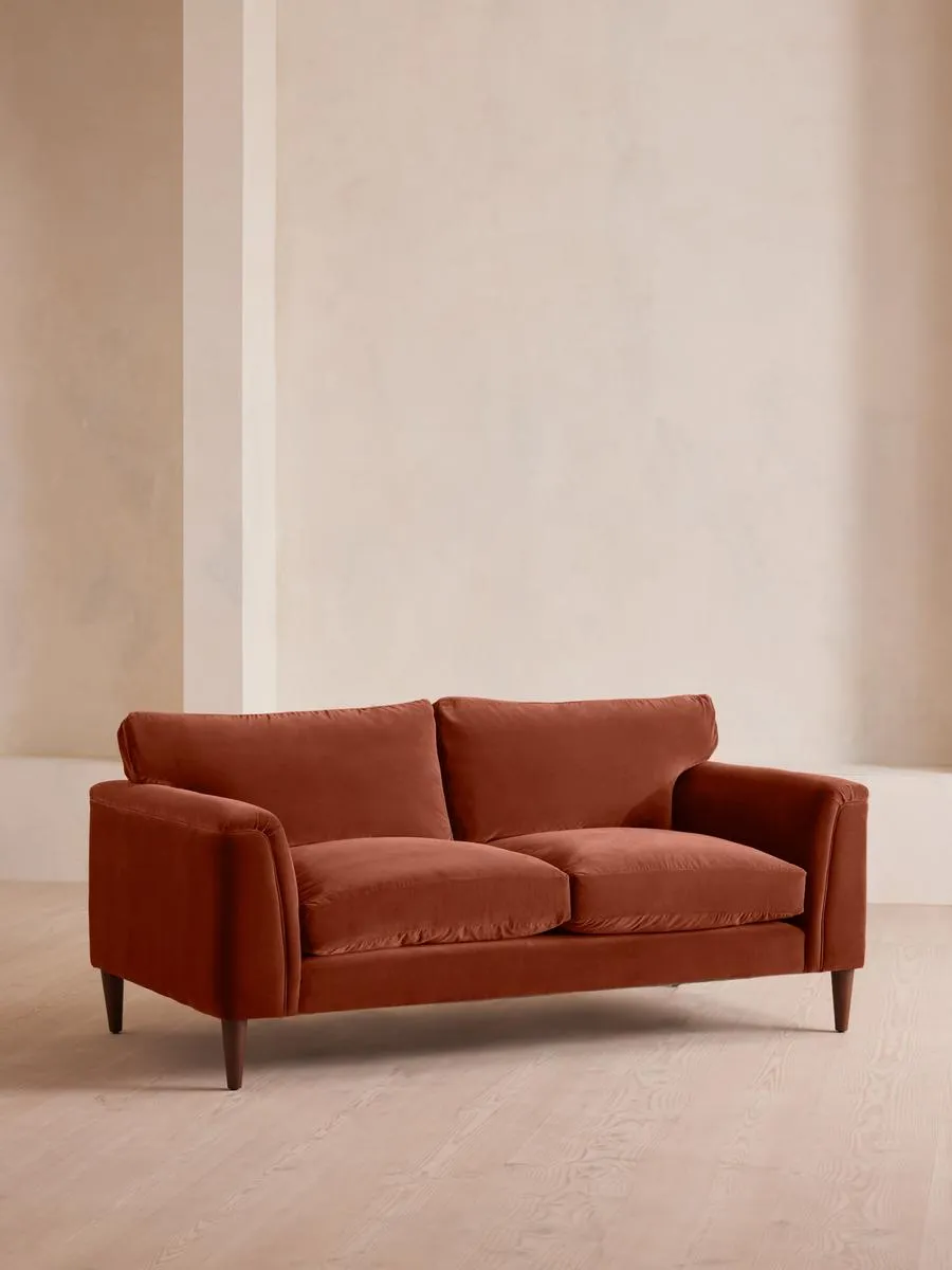 Reya Two Seater Sofa, Velvet, Rust