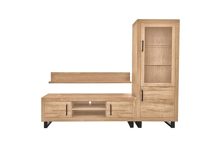 Terra Small Media Set with TV Unit, Small Right Hand Display Cabinet and 150cm Wall Shelf - Natura Bianca - Living Room Furniture - In Time for Christmas
