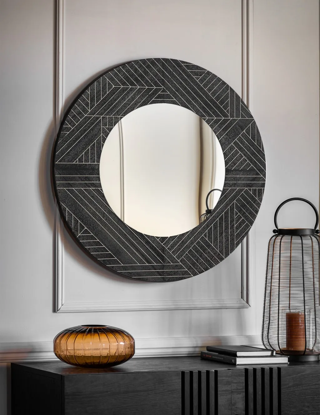 Gallery Direct Kakuda Large Round Wall Mirror Black