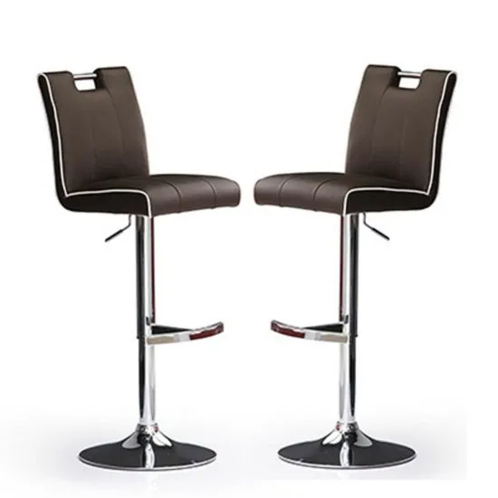 Casta Bar Stools In Brown Faux Leather in A Pair