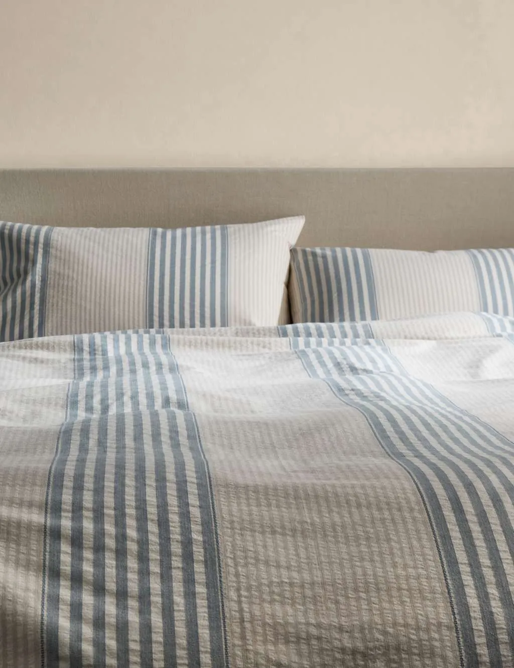 M&S Pure Cotton Carter Stripe Jacquard Bedding Set Natural Mix