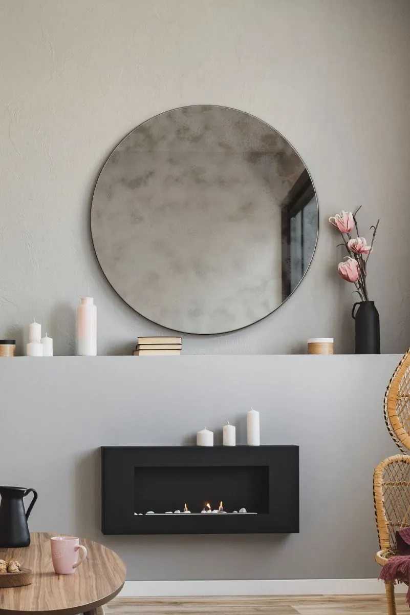 MirrorOutlet Round Circular Antiqued Mirror with Polished Edge 24" X 24" (60x60CM) in Silver