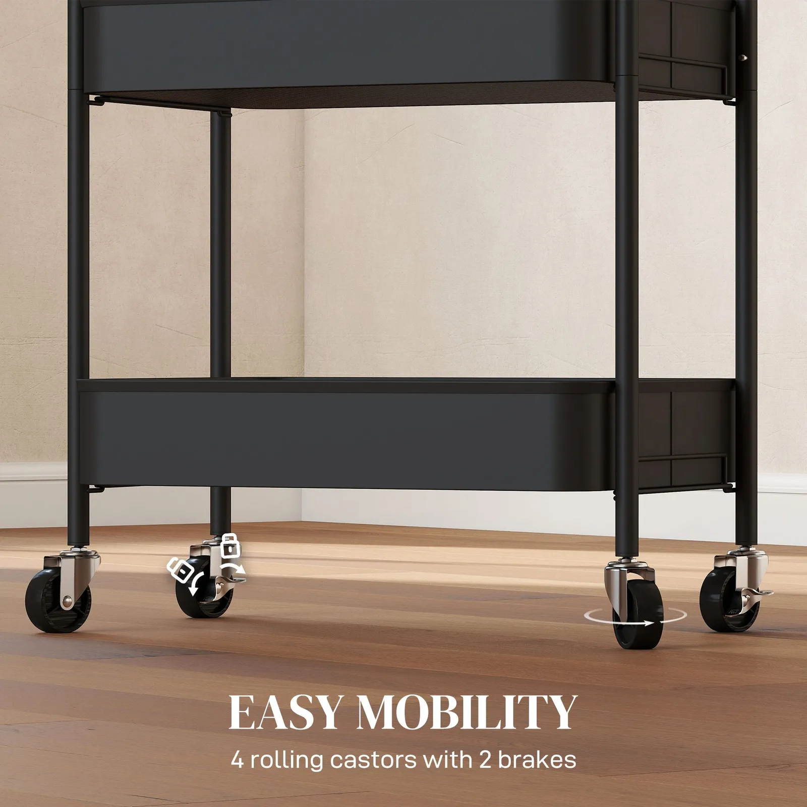 HOMCOM 3 Tier Rolling Utility Cart with 3 Mesh Basket in Black 6