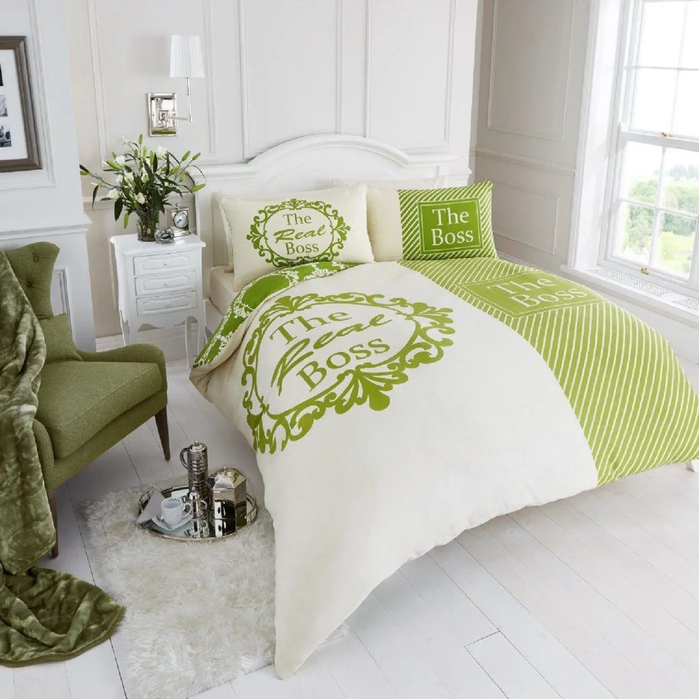 Smart Living Printed Polycotton The Real Boss Duvet Cover With Pillowcases in Green
