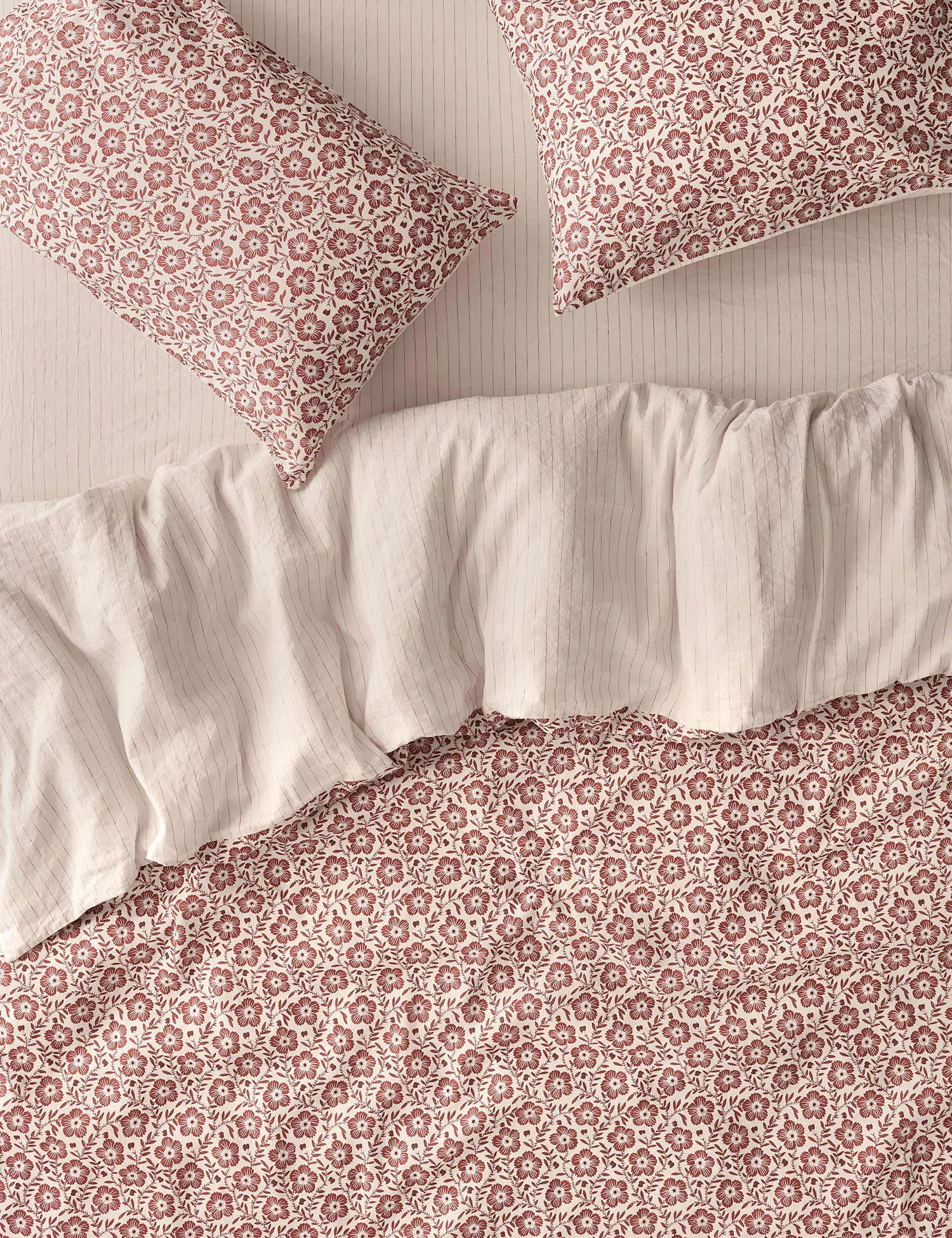 Piglet In Bed Rhubarb Folk Floral Linen Rich Duvet Cover Red