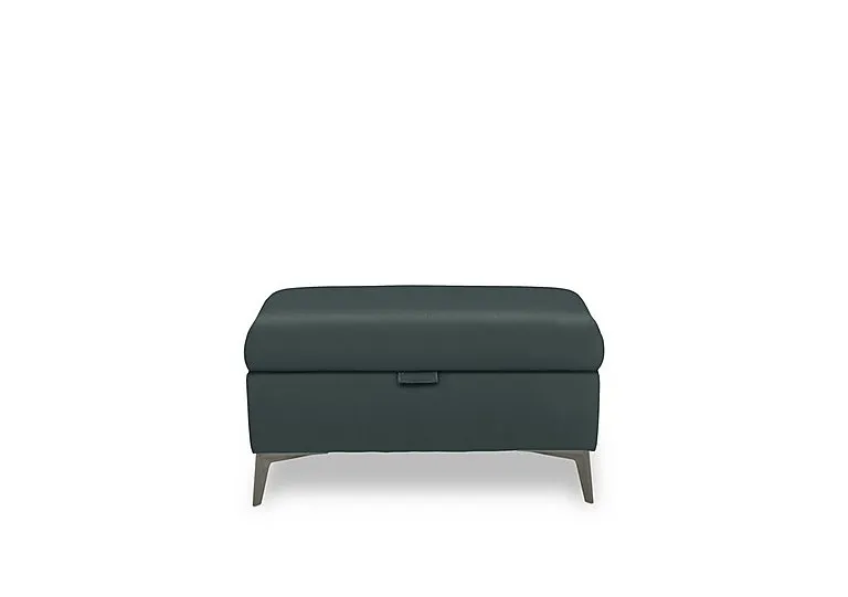 Ezra Leather Storage Footstool - Peacock - Living Room Furniture - In Time for Christmas