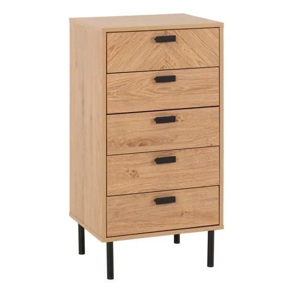 Barker 5 Drawer Narrow Chest, Oak Effect 2