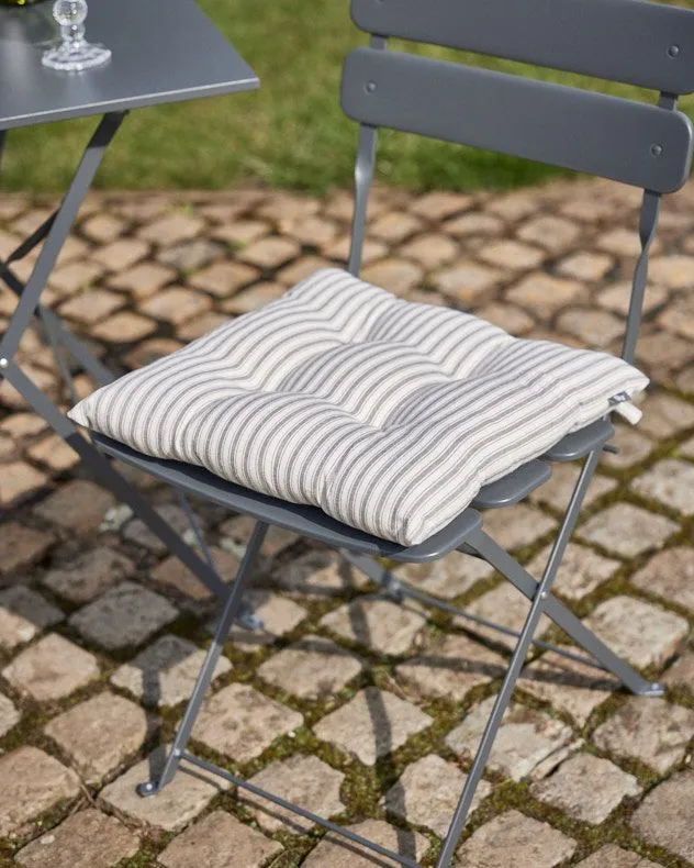 Dibor Set of 4 Grey Stripe Outdoor Garden Furniture Seat Pads with Ties L40cm x W40cm